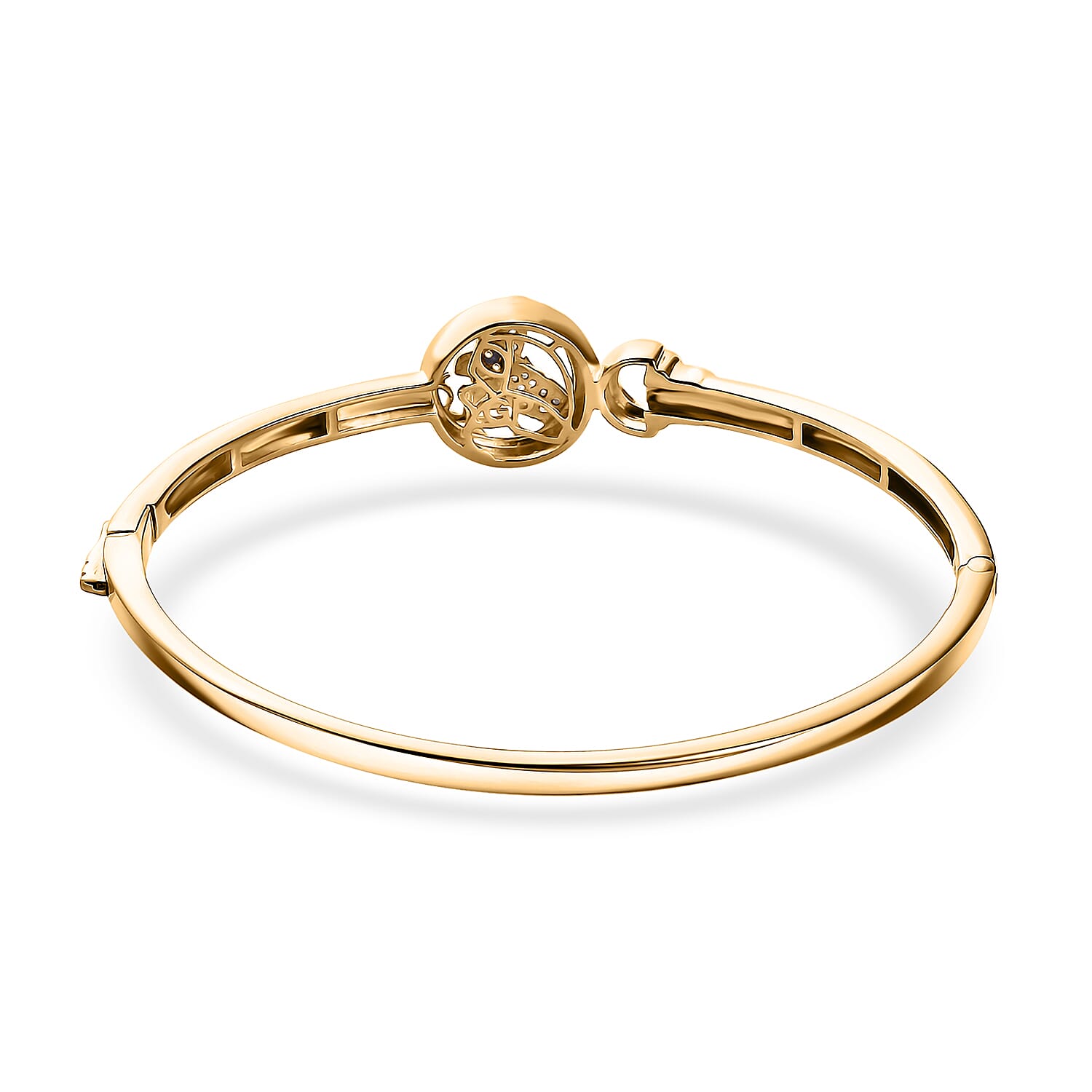 GP Italian Garden Collection - White Zircon, Blue Sapphire Bangle (Size - 7.5) in 18K Vermeil Yellow Gold Plated & Rhodium Overlay Sterling Silver