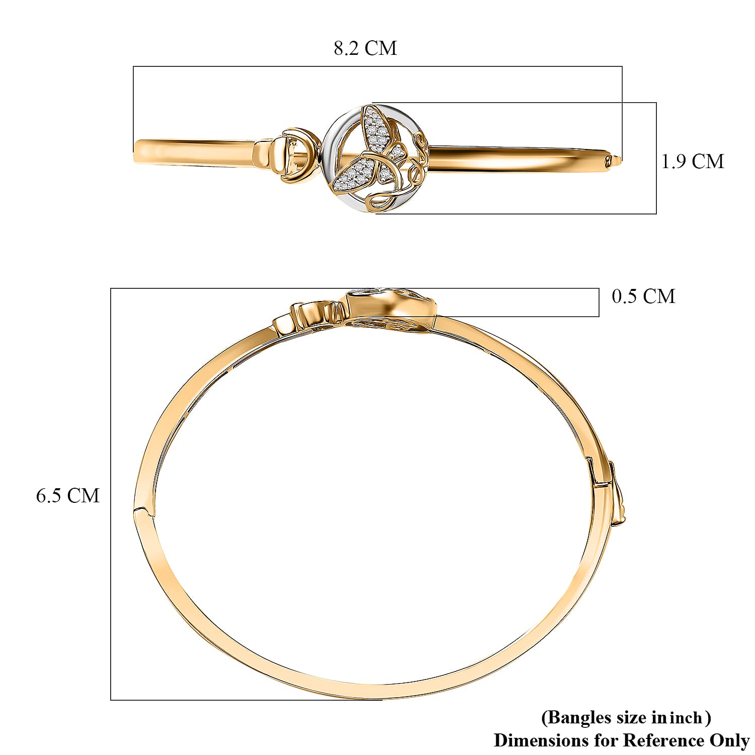 GP Italian Garden Collection - White Zircon, Blue Sapphire Bangle (Size - 7.5) in 18K Vermeil Yellow Gold Plated & Rhodium Overlay Sterling Silver