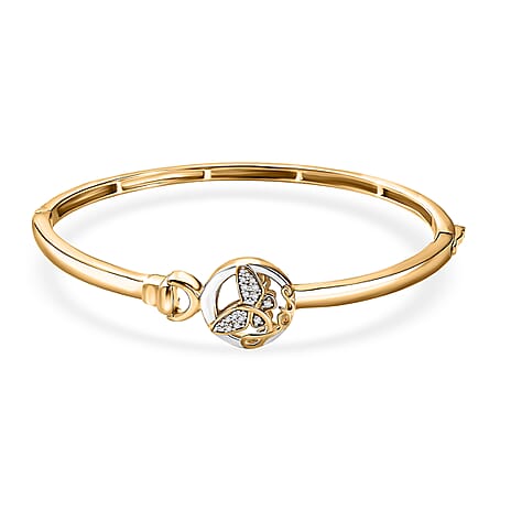 GP Italian Garden Collection - White Zircon, Blue Sapphire Bangle (Size - 7.5) in 18K Vermeil Yellow Gold Plated & Rhodium Overlay Sterling Silver