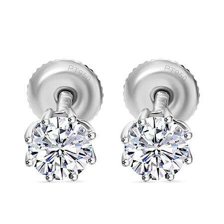 Luxuriant 950 Platinum SGL Certified (VS/G-H) Lab Grown Diamond Earring with Screw Back 1.02 Ct.