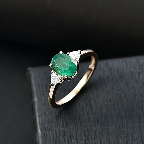 9K Yellow Gold AAA Gemfields Zambian Emerald & Moissanite Solitaire Ring 1.67 Ct.