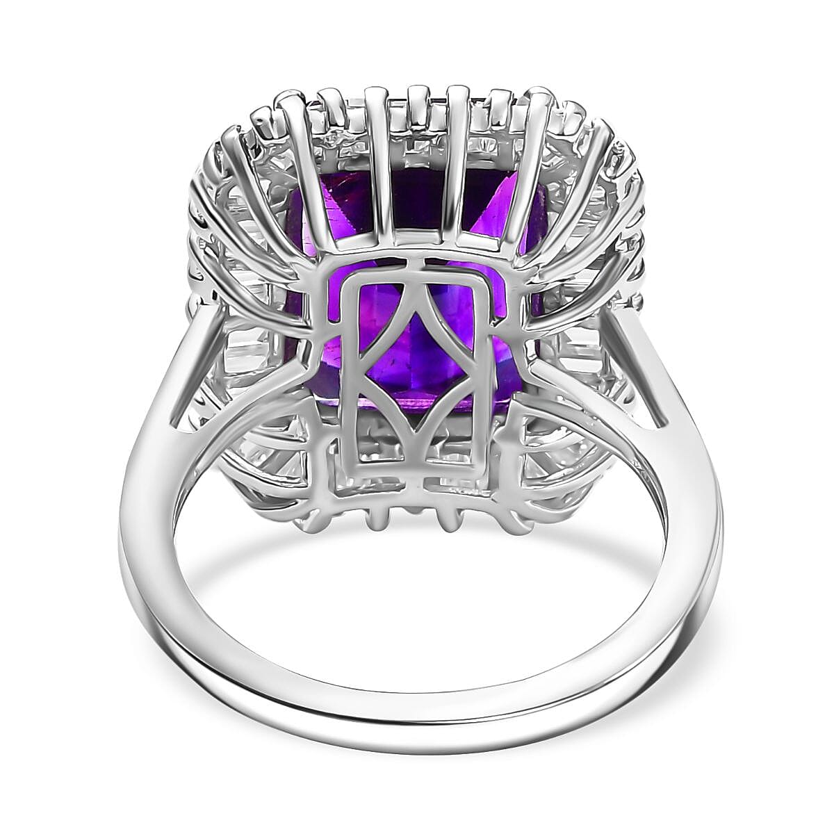 Moroccan Amethyst & Moissanite Ring in Rhodium Overlay Sterling Silver 8.49 Ct. Moroccan Amethyst & Moissanite Ring in Rhodium Overlay Sterling Silver 8.49 Ct.