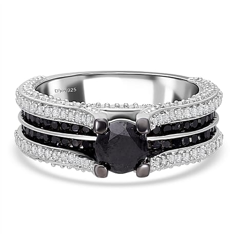 Close Out Deal- Black Diamond & White Diamond Ring in Platinum Overlay Sterling Silver 2.00 Ct.