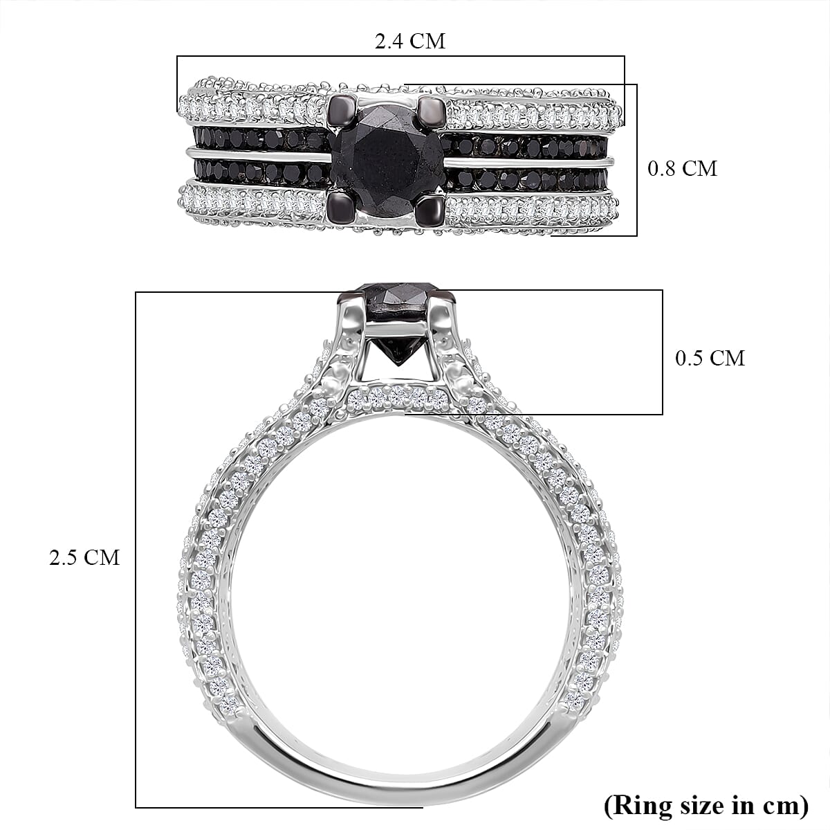 Close Out Deal- Black Diamond & White Diamond Ring in Platinum Overlay Sterling Silver 2.00 Ct. Close Out Deal- Black Diamond & White Diamond Ring in Platinum Overlay Sterling Silver 2.00 Ct.