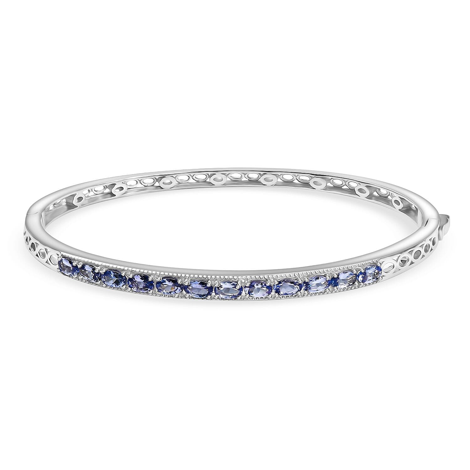 Tanzanite Full Bangle (Size 7.5) in Rhodium Overlay Sterling Silver Silver Wt. 12.35 Gms.