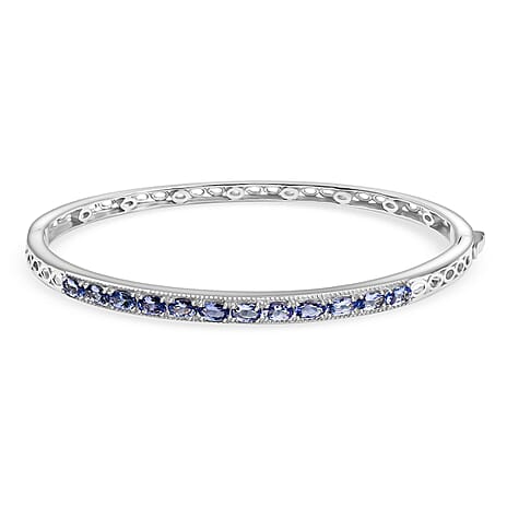 Tanzanite Full Bangle (Size 7.5) in Rhodium Overlay Sterling Silver 2.80 Ct, Silver Wt.12.35 Gms.