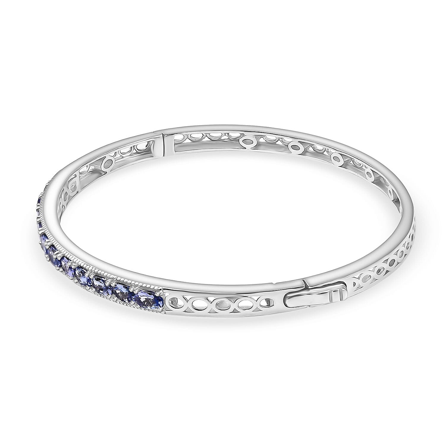 Tanzanite Full Bangle (Size 7.5) in Rhodium Overlay Sterling Silver Silver Wt. 12.35 Gms.