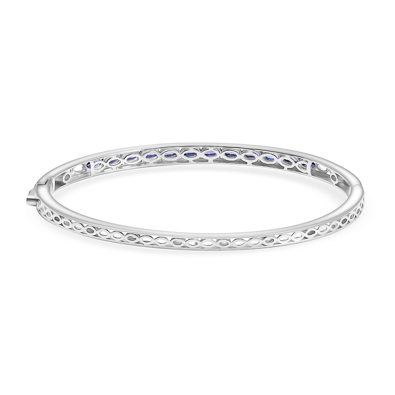 Tanzanite Full Bangle (Size 7.5) in Rhodium Overlay Sterling Silver Silver Wt. 12.35 Gms.