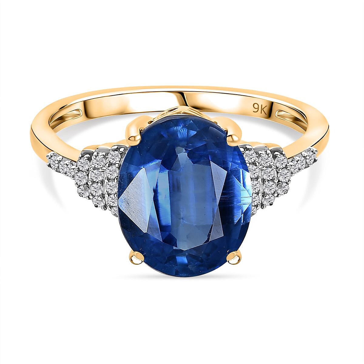 Collectors Dream - 9K Yellow Gold AAA Natural Kashmir Kyanite (4.65Ct) & Natural White Diamond Ring 4.77 Ct.