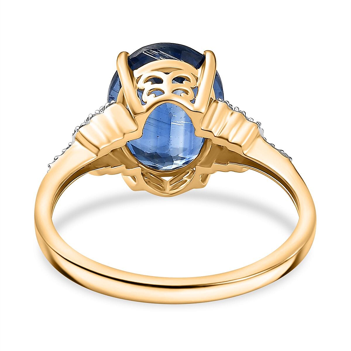 Collectors Dream - 9K Yellow Gold AAA Natural Kashmir Kyanite (4.65Ct) & Natural White Diamond Ring 4.77 Ct.