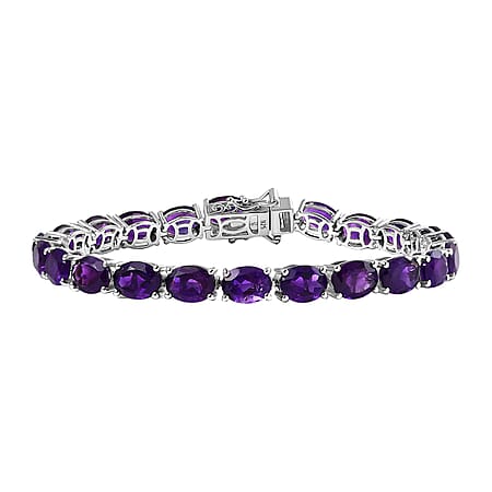 African Amethyst Link Bracelet (Size - 7) in Rhodium Overlay Sterling Silver with with GB Lock Box 25.52 Ct