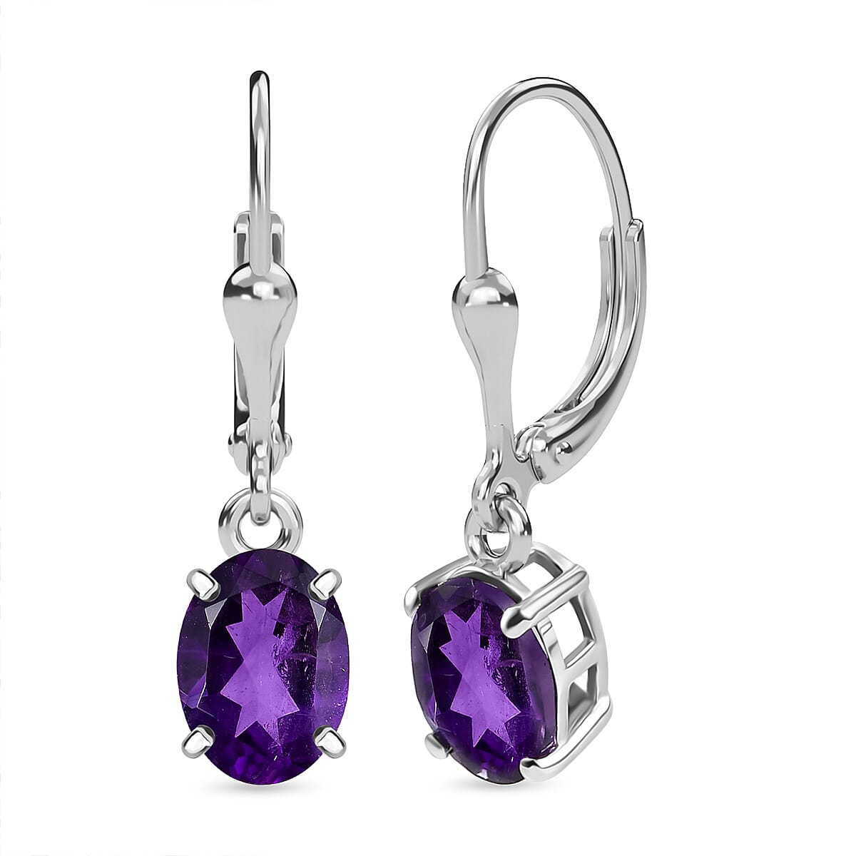 AAA African Amethyst Solitaire Lever Back Earring in Rhodium Overlay Sterling Silver 2.24 Ct.