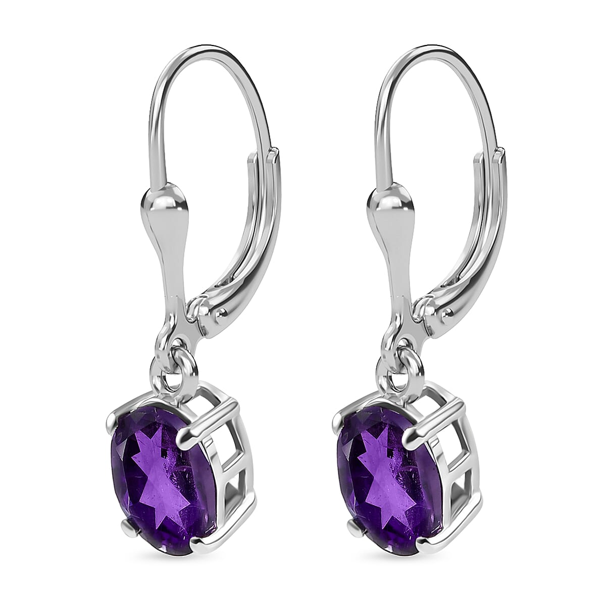 AAA African Amethyst Solitaire Lever Back Earring in Rhodium Overlay Sterling Silver 2.24 Ct.