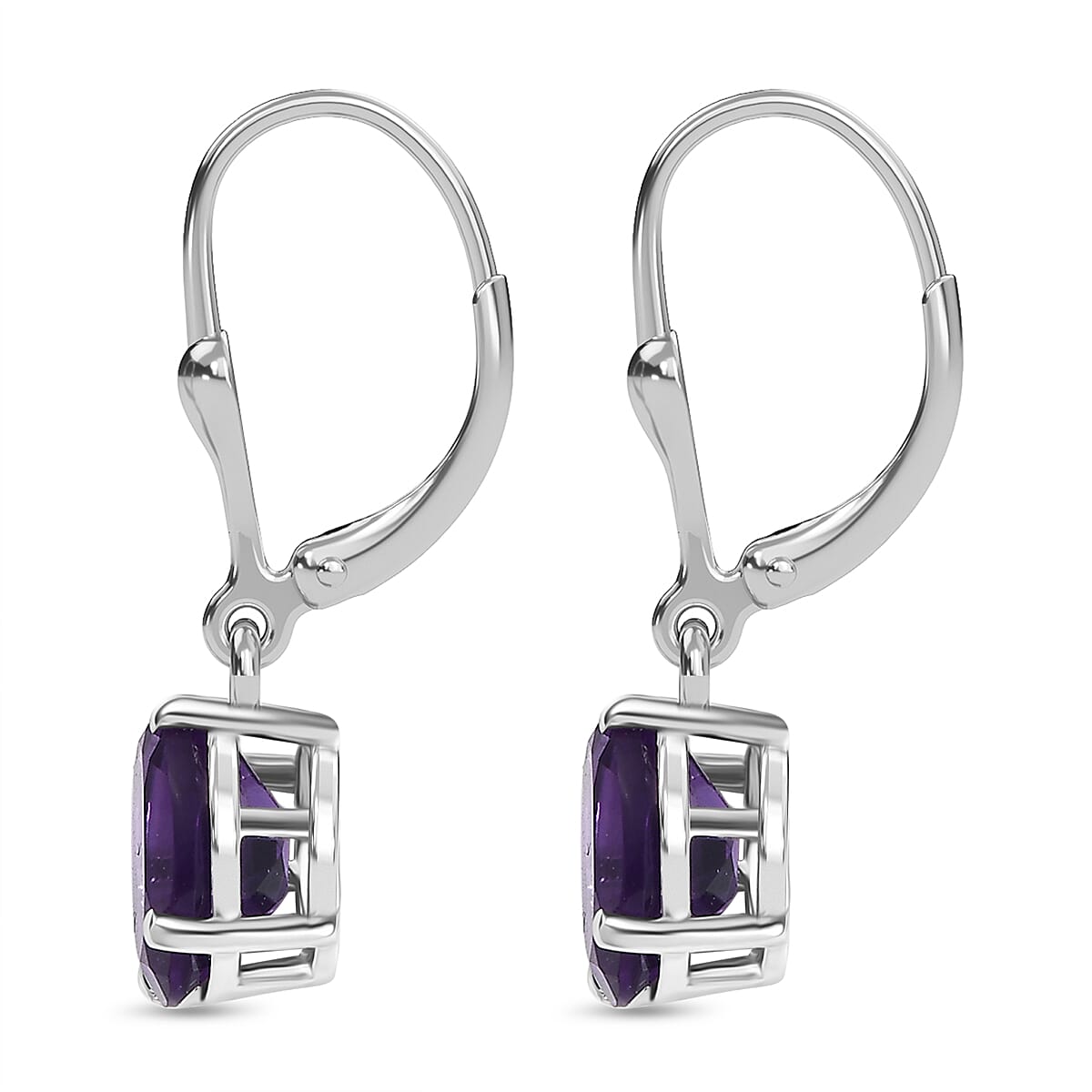 AAA African Amethyst Solitaire Lever Back Earring in Rhodium Overlay Sterling Silver 2.24 Ct.