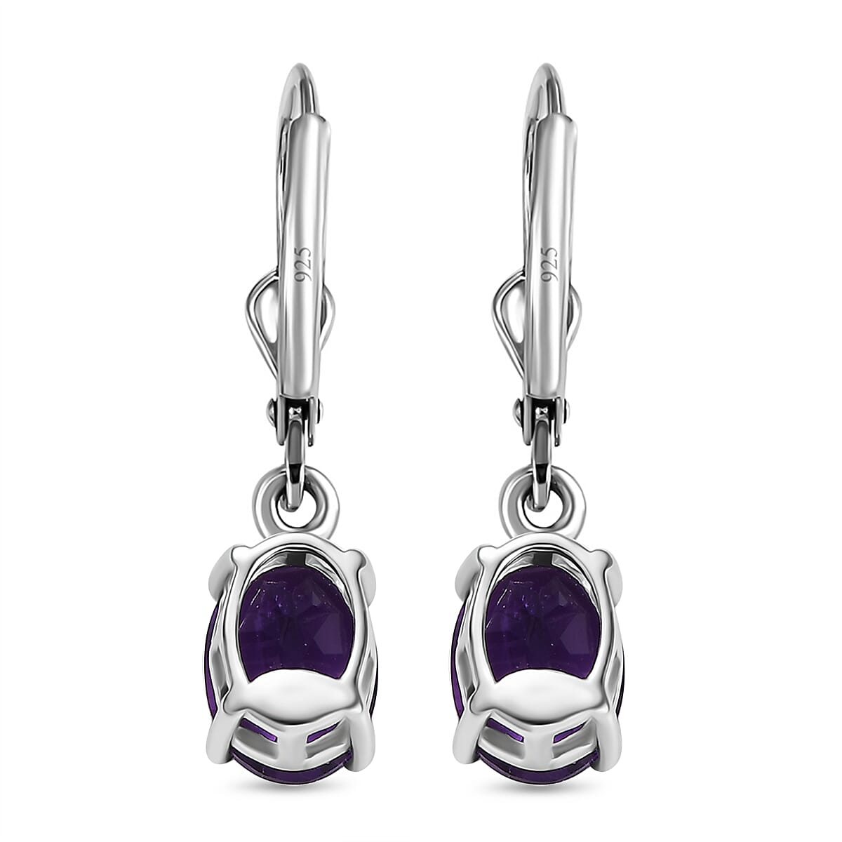 AAA African Amethyst Solitaire Lever Back Earring in Rhodium Overlay Sterling Silver 2.24 Ct.