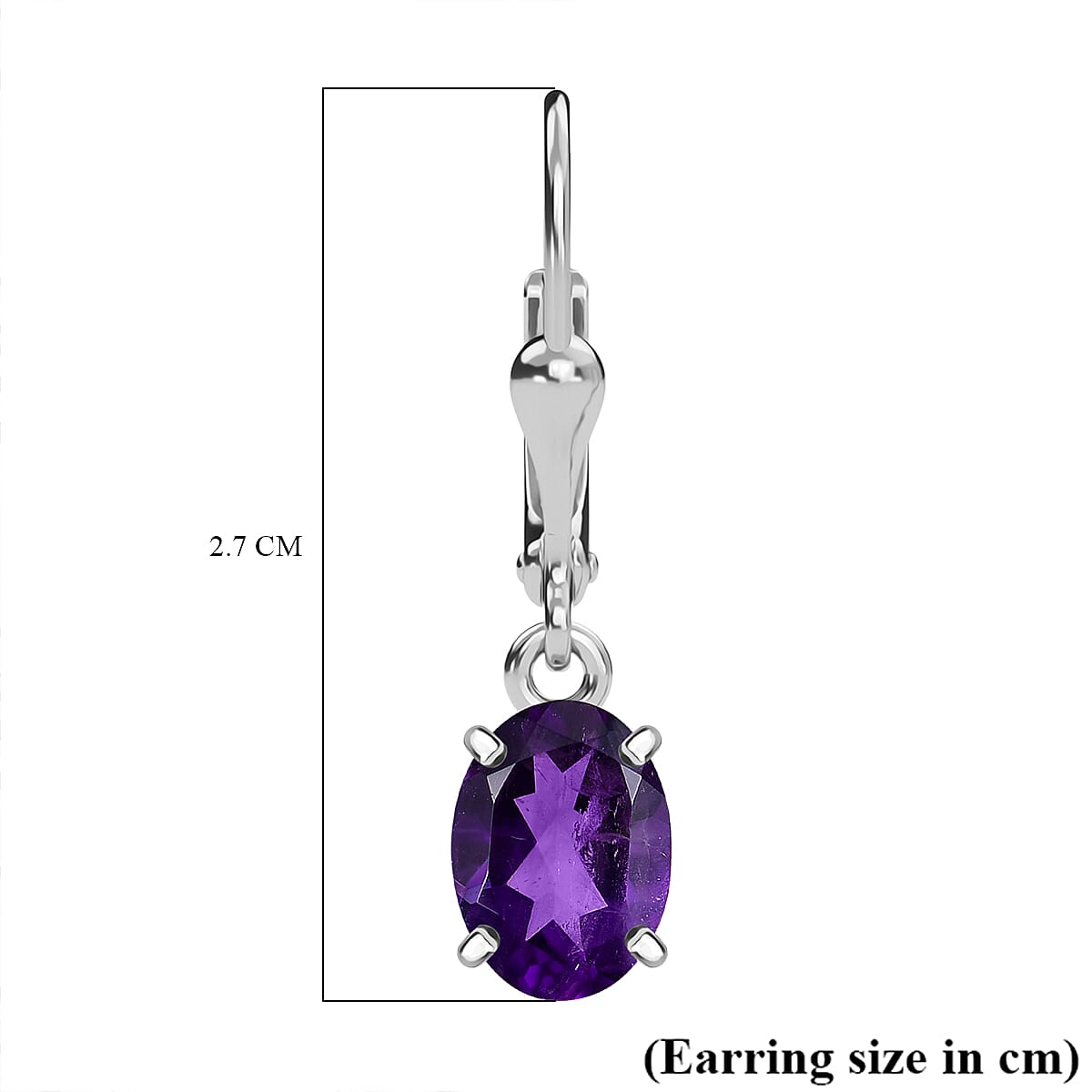 AAA African Amethyst Solitaire Lever Back Earring in Rhodium Overlay Sterling Silver 2.24 Ct.