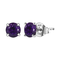 AAA African Amethyst Solitaire Stud Push Post Earring in Rhodium Overlay Sterling Silver 1.64 Ct.