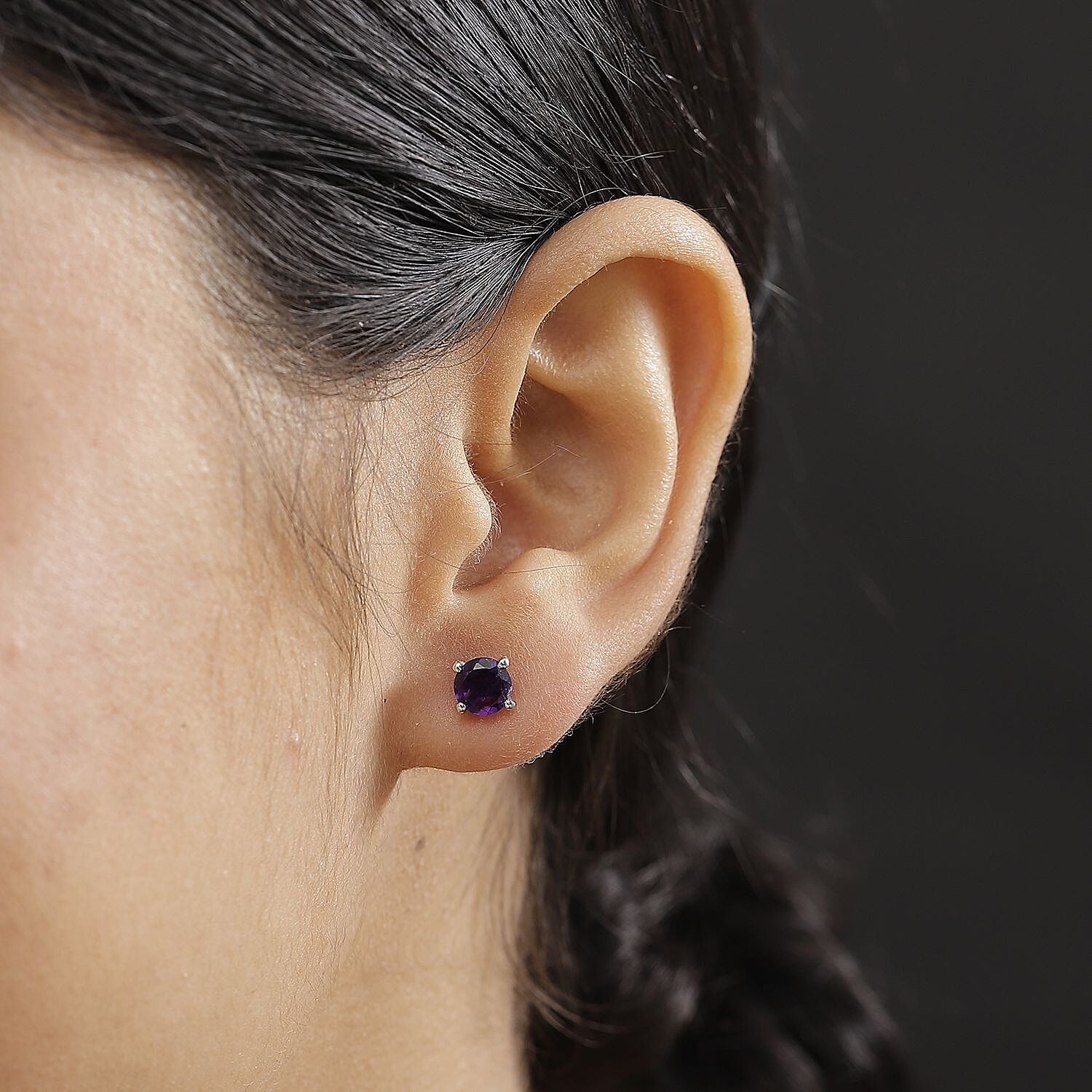AAA African Amethyst Solitaire Stud Push Post Earring in Rhodium Overlay Sterling Silver 1.64 Ct.