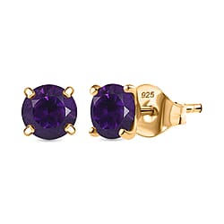 AAA African Amethyst Solitaire Stud Push Post Earring in Rhodium Overlay Sterling Silver 1.64 Ct.