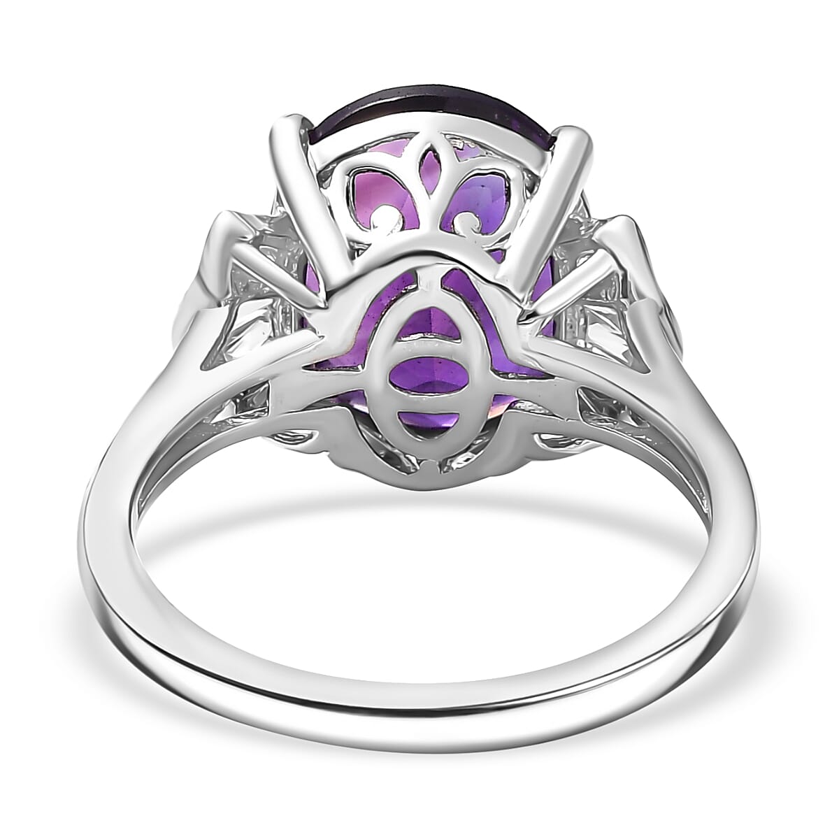 AAA African Amethyst & Moissanite Ring in Rhodium Overlay Sterling Silver 4.54 Ct.