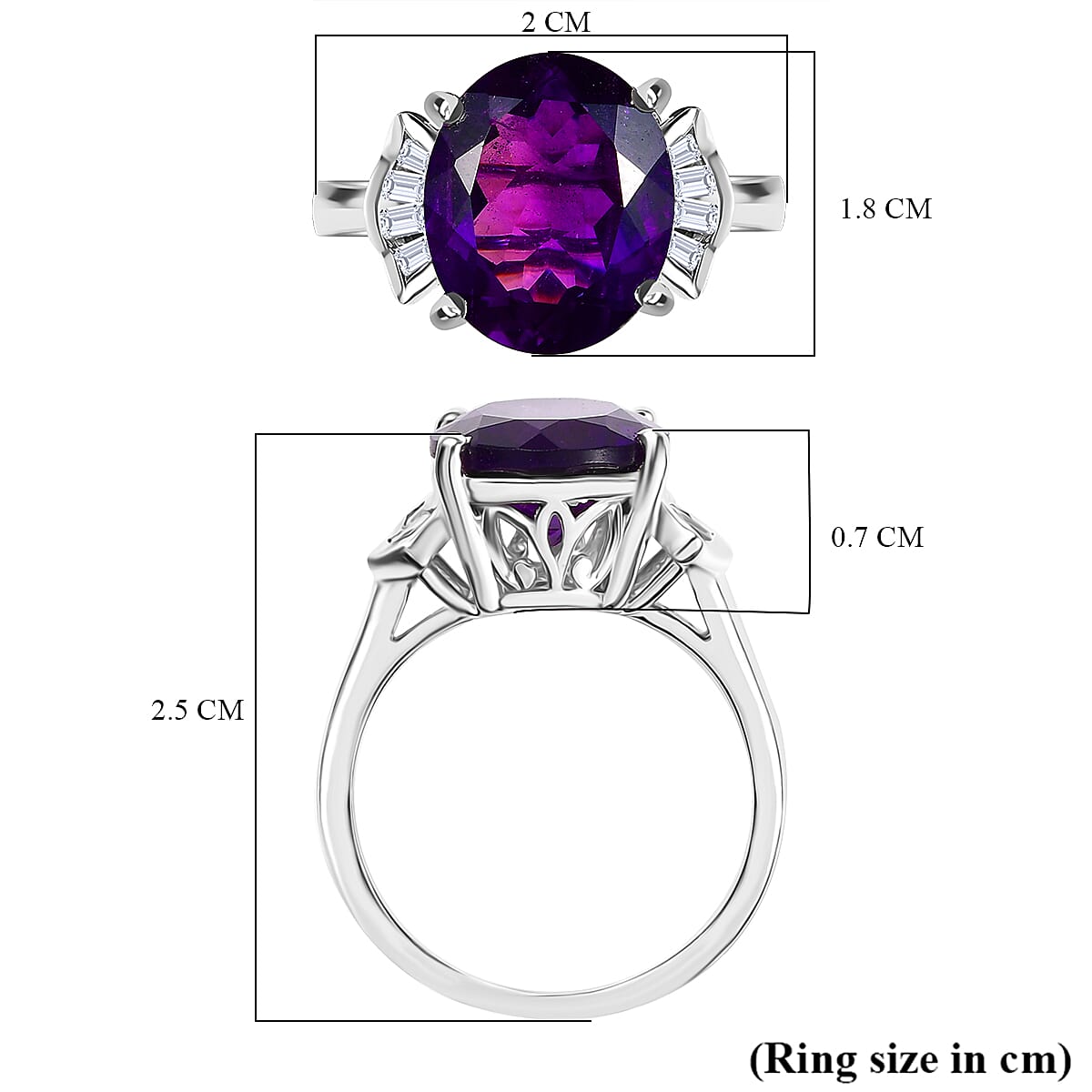 AAA African Amethyst & Moissanite Ring in Rhodium Overlay Sterling Silver 4.54 Ct.