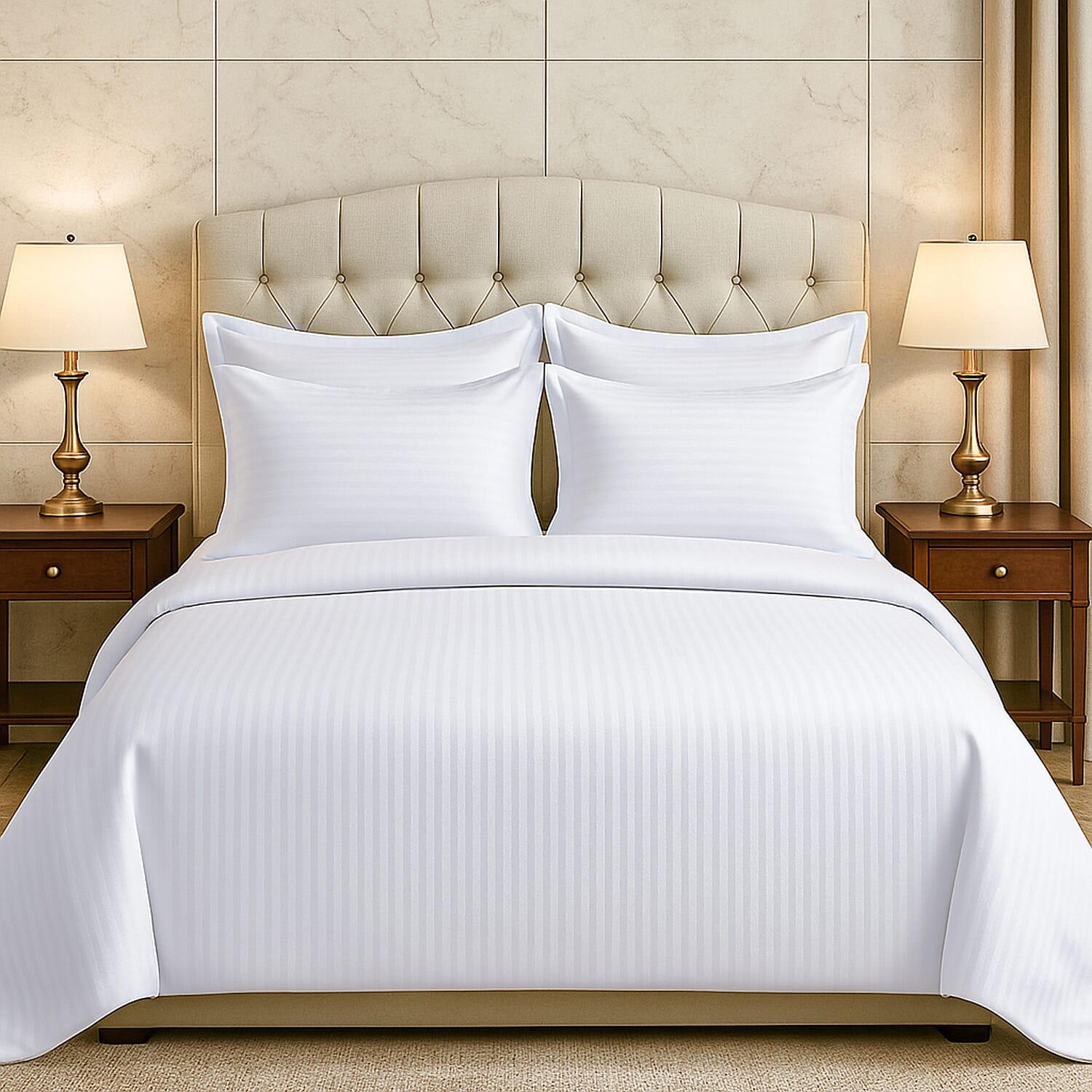 Homesmart Satin Vertical Stripe 6-Piece Double Bedding Set (incl. Duvet Cover, Fitted Sheet, 4 Pillowcases)