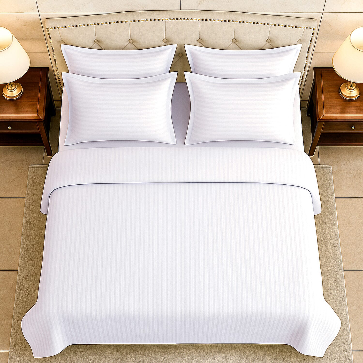 Homesmart Satin Vertical Stripe 6-Piece Double Bedding Set (incl. Duvet Cover, Fitted Sheet, 4 Pillowcases)