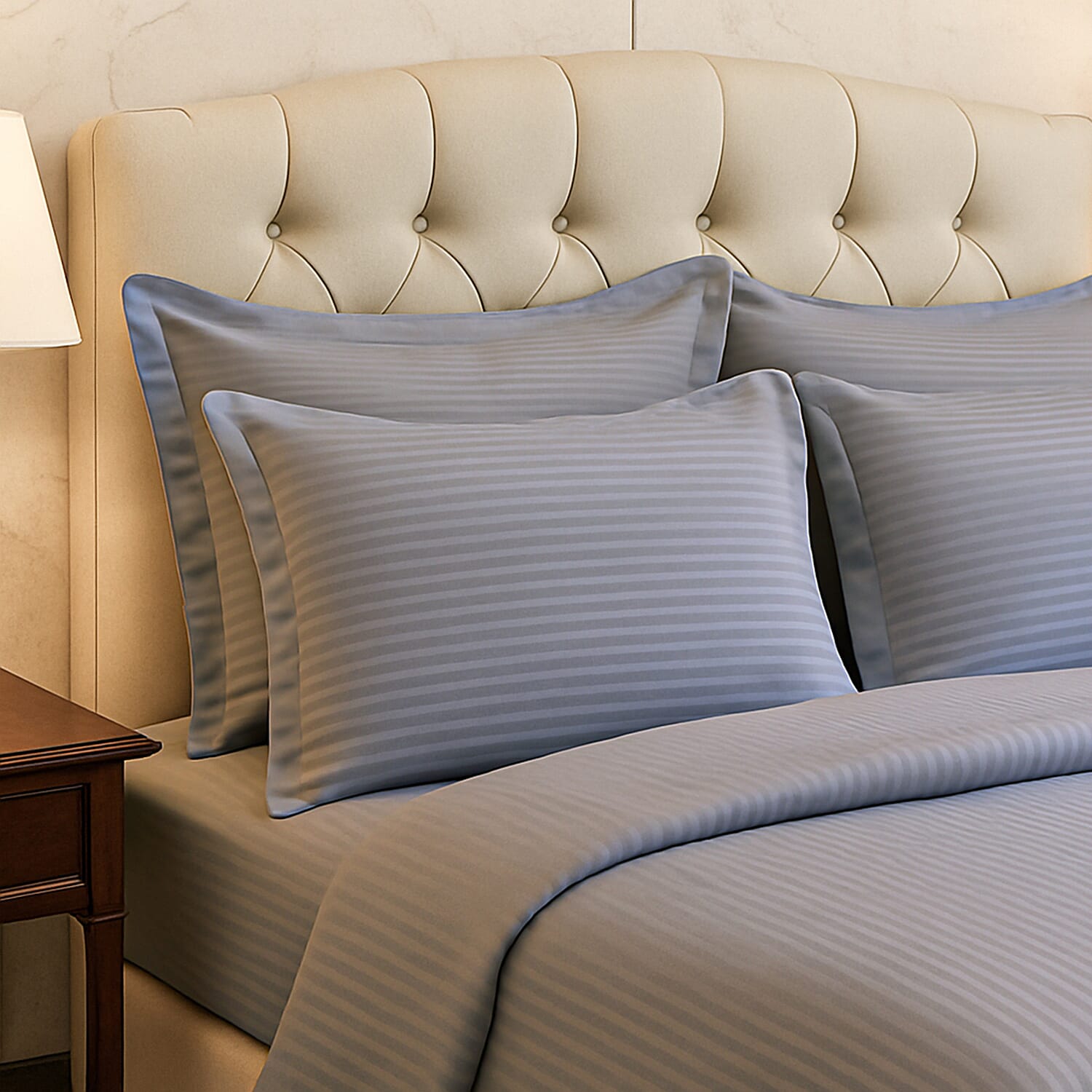 Homesmart Satin Vertical Stripe 6-Piece Double Bedding Set (incl. Duvet Cover, Fitted Sheet, 4 Pillowcases)