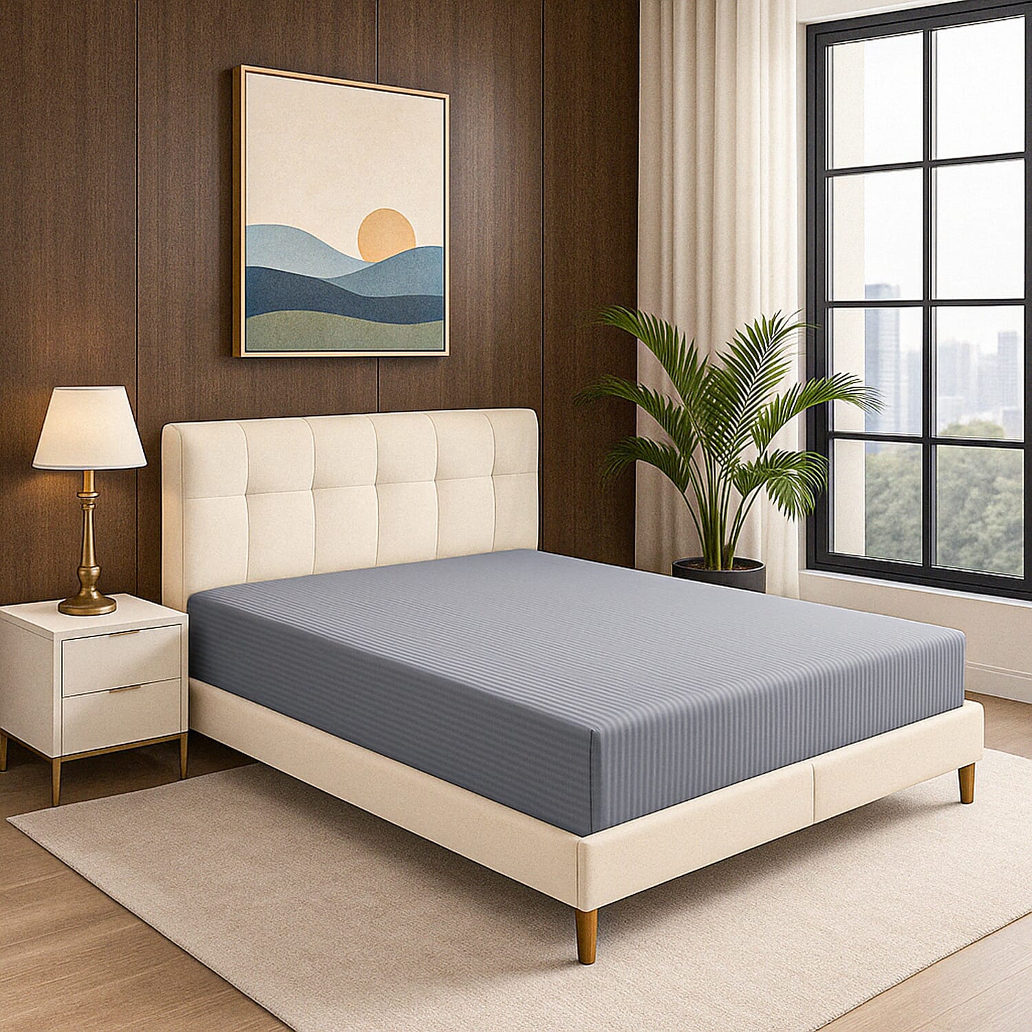 Homesmart Satin Vertical Stripe 6-Piece Double Bedding Set (incl. Duvet Cover, Fitted Sheet, 4 Pillowcases)