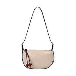 Elegant Genuine Leather Curved Shoulder Bag with Adjustable Strap - Off White