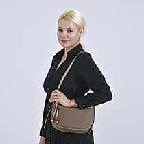 Elegant Genuine Leather Curved Shoulder Bag with Adjustable Strap - Brown