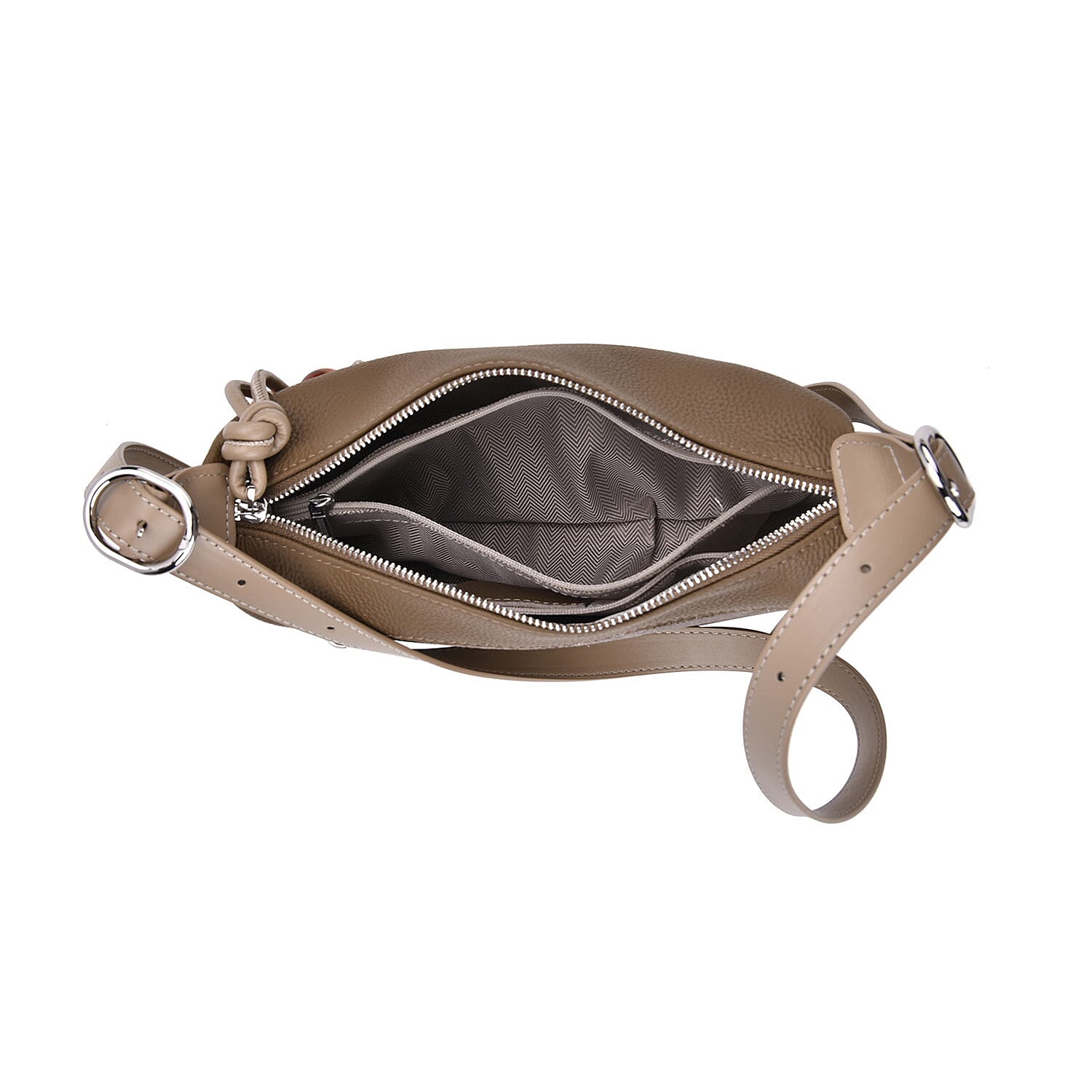 Elegant Genuine Leather Curved Shoulder Bag with Adjustable Strap - Brown