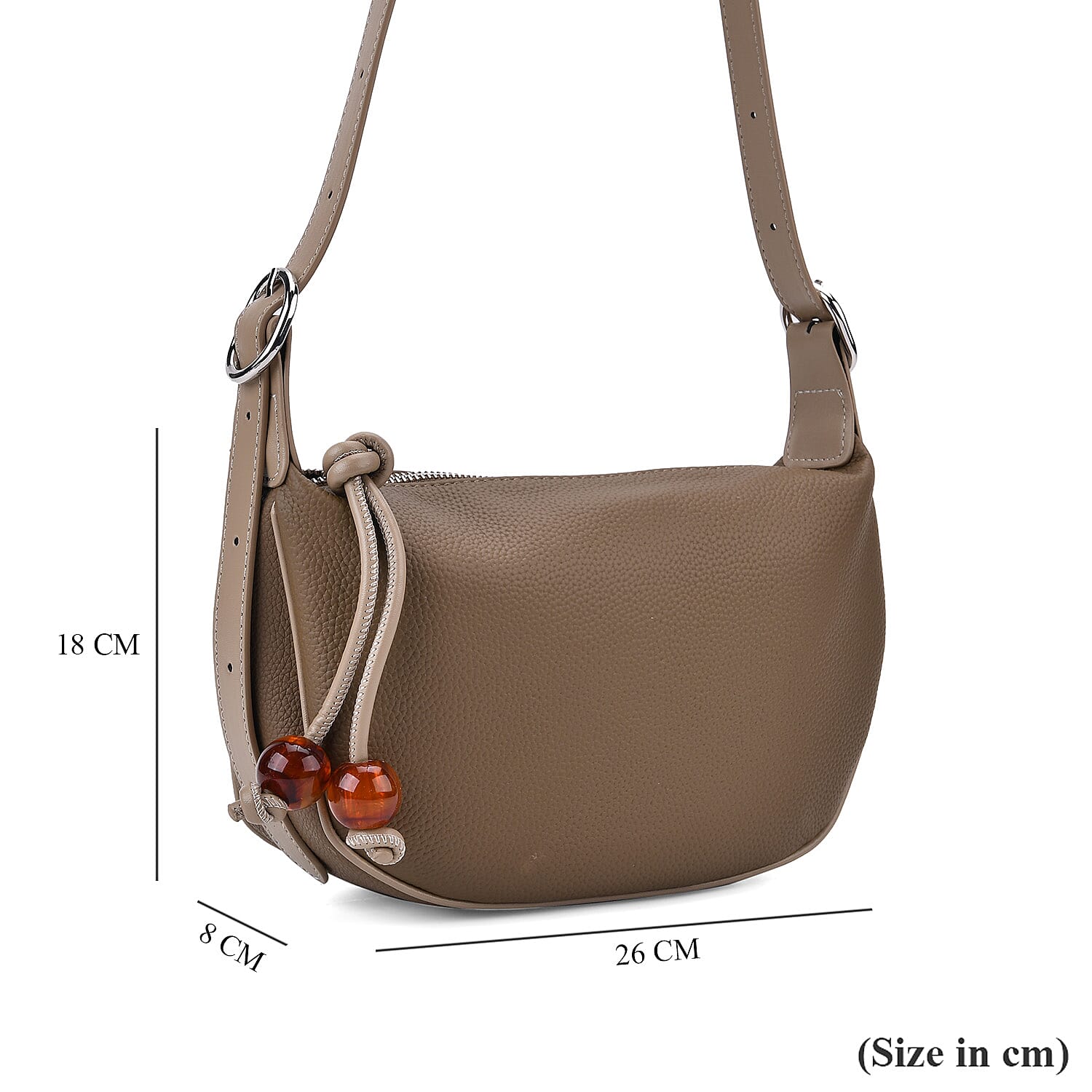 Elegant Genuine Leather Curved Shoulder Bag with Adjustable Strap - Brown