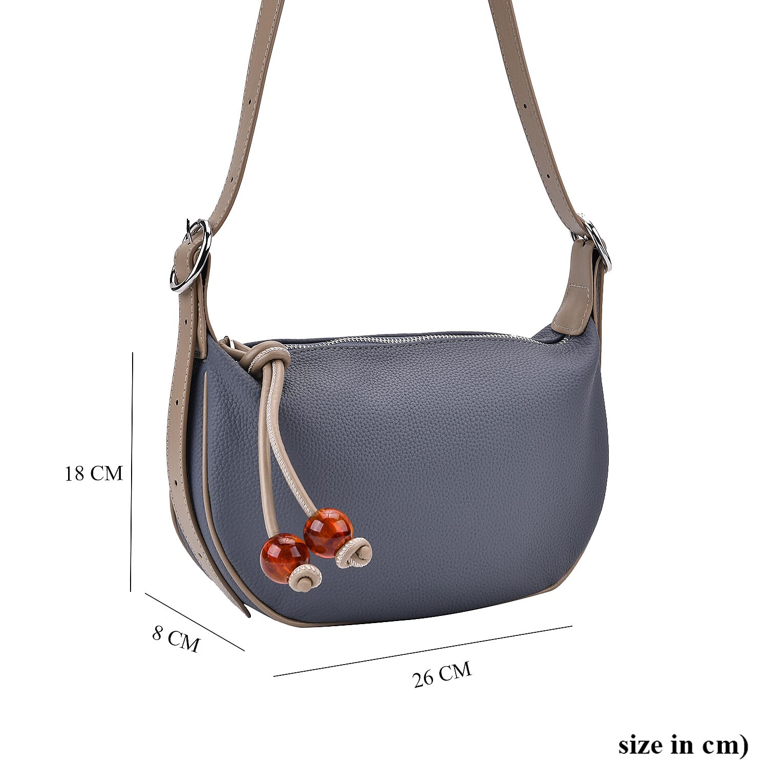 Elegant Genuine Leather Curved Shoulder Bag with Adjustable Strap - Blue