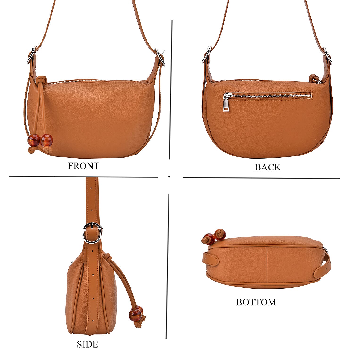 Genuine Leather Crossbody Bag - Tan