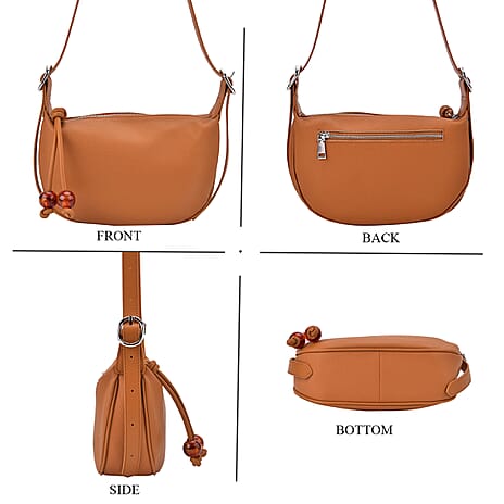 Genuine Leather Crossbody Bag - Tan