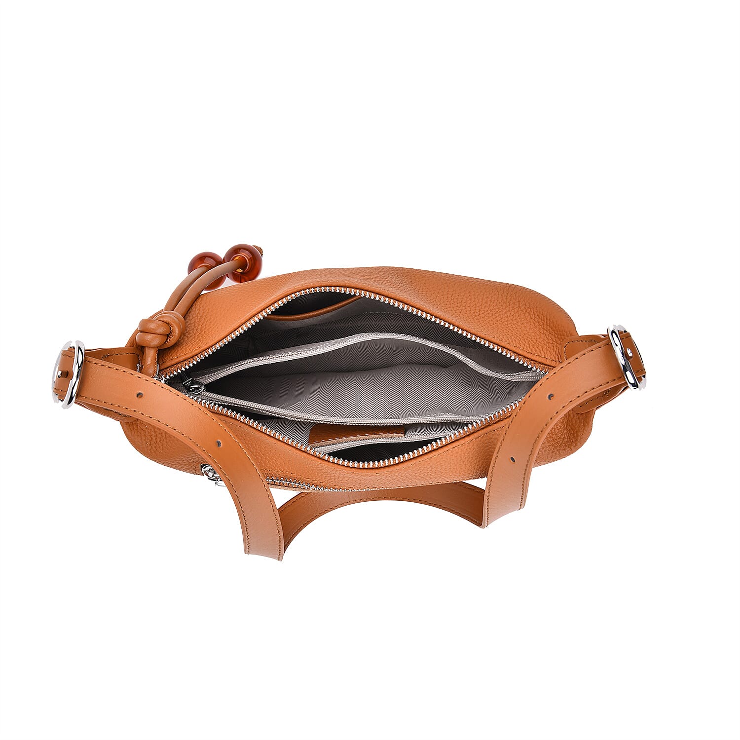 Genuine Leather Crossbody Bag - Tan