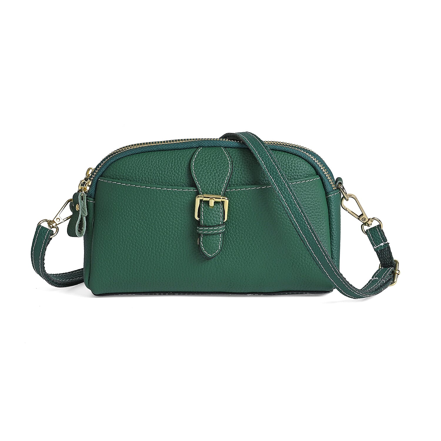 Genuine Leather Classic Crossbody Bag - Green Genuine Leather Classic Crossbody Bag - Green