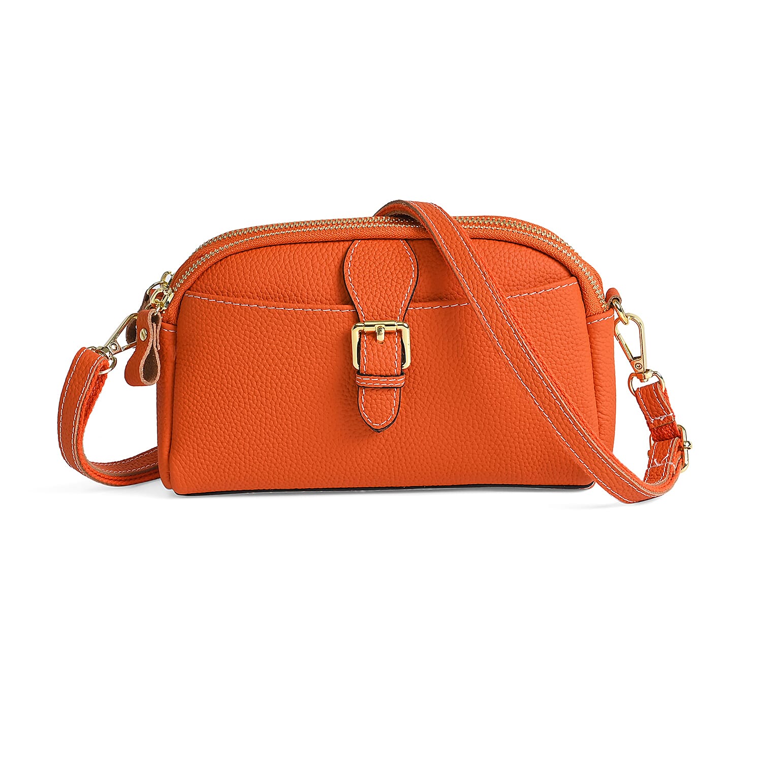 Genuine Leather Classic Crossbody Bag - Orange Genuine Leather Classic Crossbody Bag - Orange