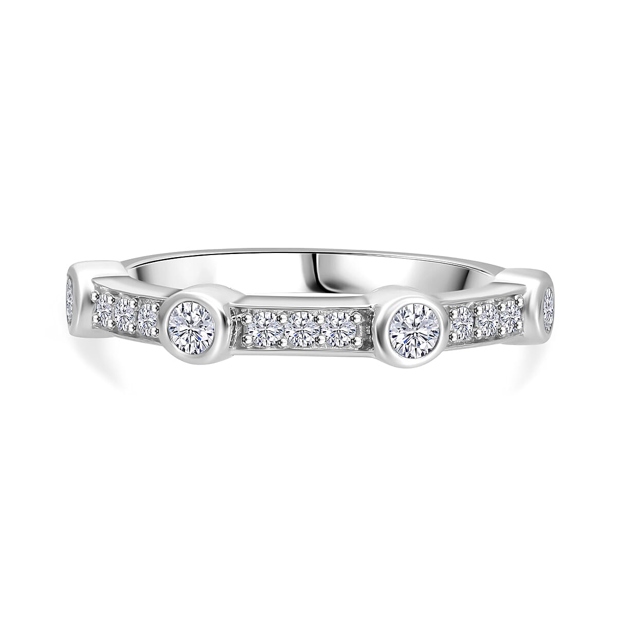 Luxuriant Diamond Lab Grown Diamond Ring in Platinum Overlay Sterling Silver 0.49 Ct.