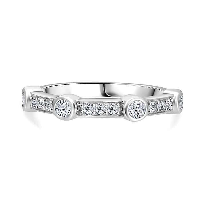 LUXURIANT Lab Grown Diamond Ring in Platinum Overlay Sterling Silver 0.49 Ct.