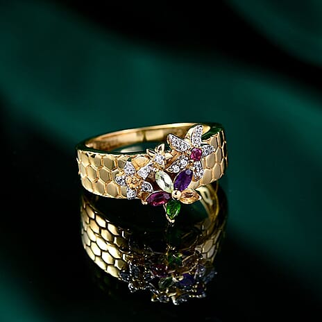 GP Italian Garden Collection - African Amethyst & Multi Gemstones Ring in 18K Vermeil Yellow Gold Plated Sterling Silver