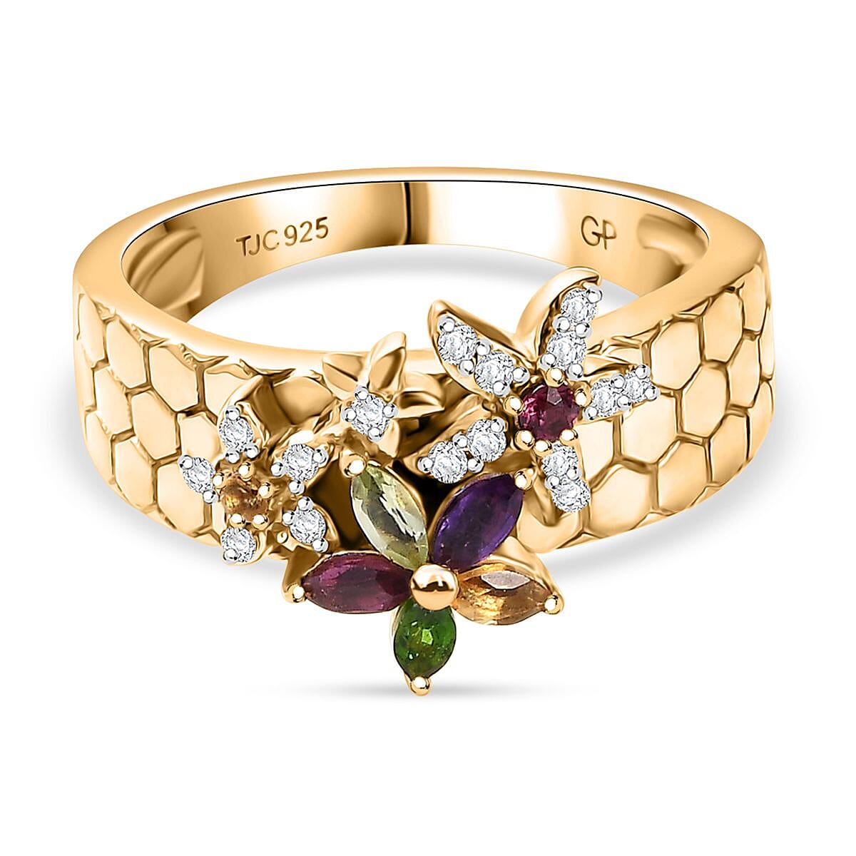 GP Italian Garden Collection - African Amethyst and Multi Gemstones Ring in 18K Vermeil Yellow Gold Plated Sterling Silver 1.09 Cts.