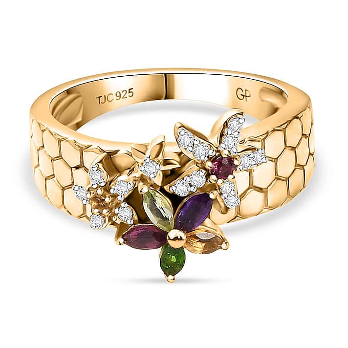 GP Italian Garden Collection - African Amethyst and Multi Gemstones Ring in 18K Vermeil Yellow Gold Plated Sterling Silver 1.09 Cts.