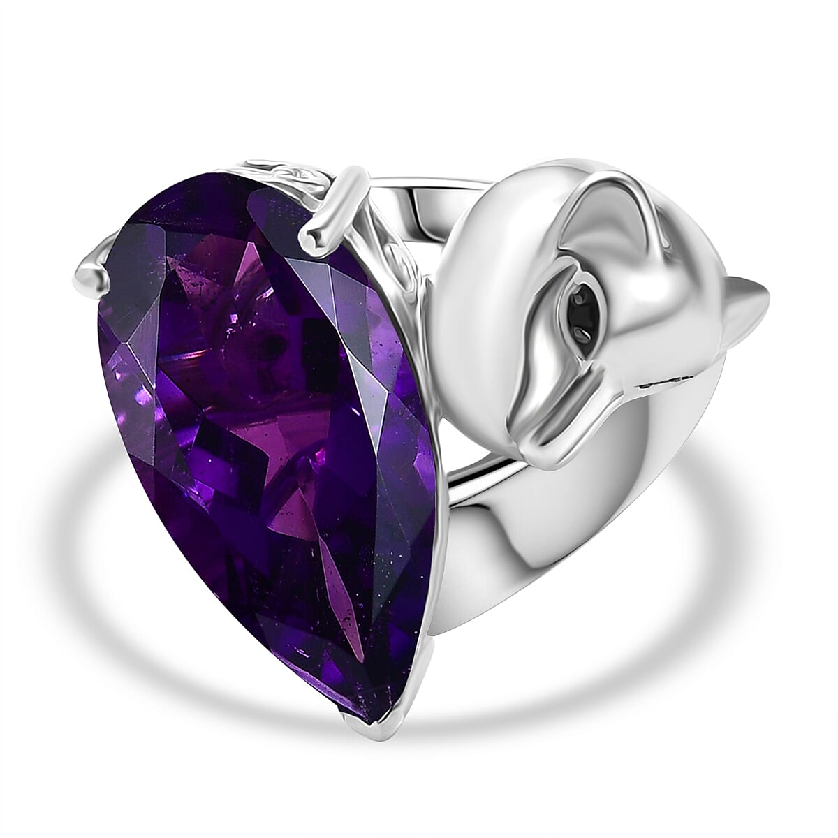 GP Italian Garden Collection - African Amethyst, Blue Sapphire & Black Spinel Ring in Rhodium Overlay Sterling Silver 11.26 Ct.