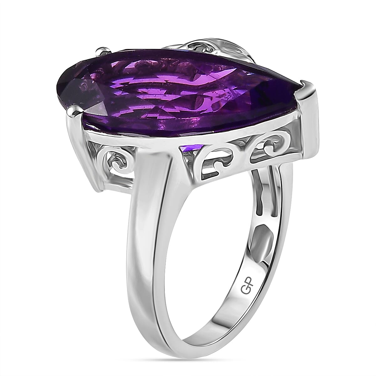 GP Italian Garden Collection - African Amethyst, Blue Sapphire & Black Spinel Ring in Rhodium Overlay Sterling Silver 11.26 Ct.