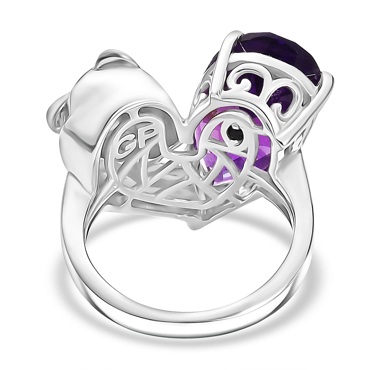 GP Italian Garden Collection - African Amethyst, Blue Sapphire & Black Spinel Ring in Rhodium Overlay Sterling Silver 11.26 Ct.