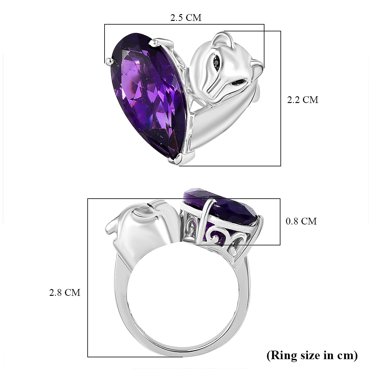 GP Italian Garden Collection - African Amethyst, Blue Sapphire & Black Spinel Ring in Rhodium Overlay Sterling Silver 11.26 Ct.