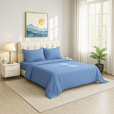 4-Piece Bamboo Bedding Set incl. Duvet Cover, Fitted Sheet - 2 Pillowcases (Double) - Light Blue