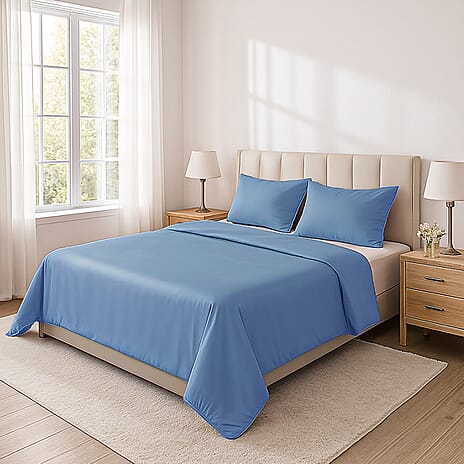 4-Piece Bamboo Bedding Set incl. Duvet Cover, Fitted Sheet - 2 Pillowcases (Double) - Light Blue